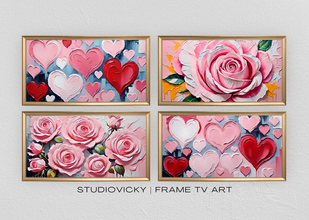 Valentine's Frame TV Art: Impasto Roses and Hearts (Digital Download)