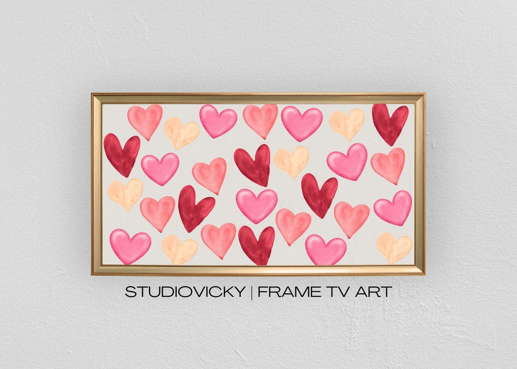 Valentine Hearts Frame TV Art: Romantic Watercolor Set (Digital Download)