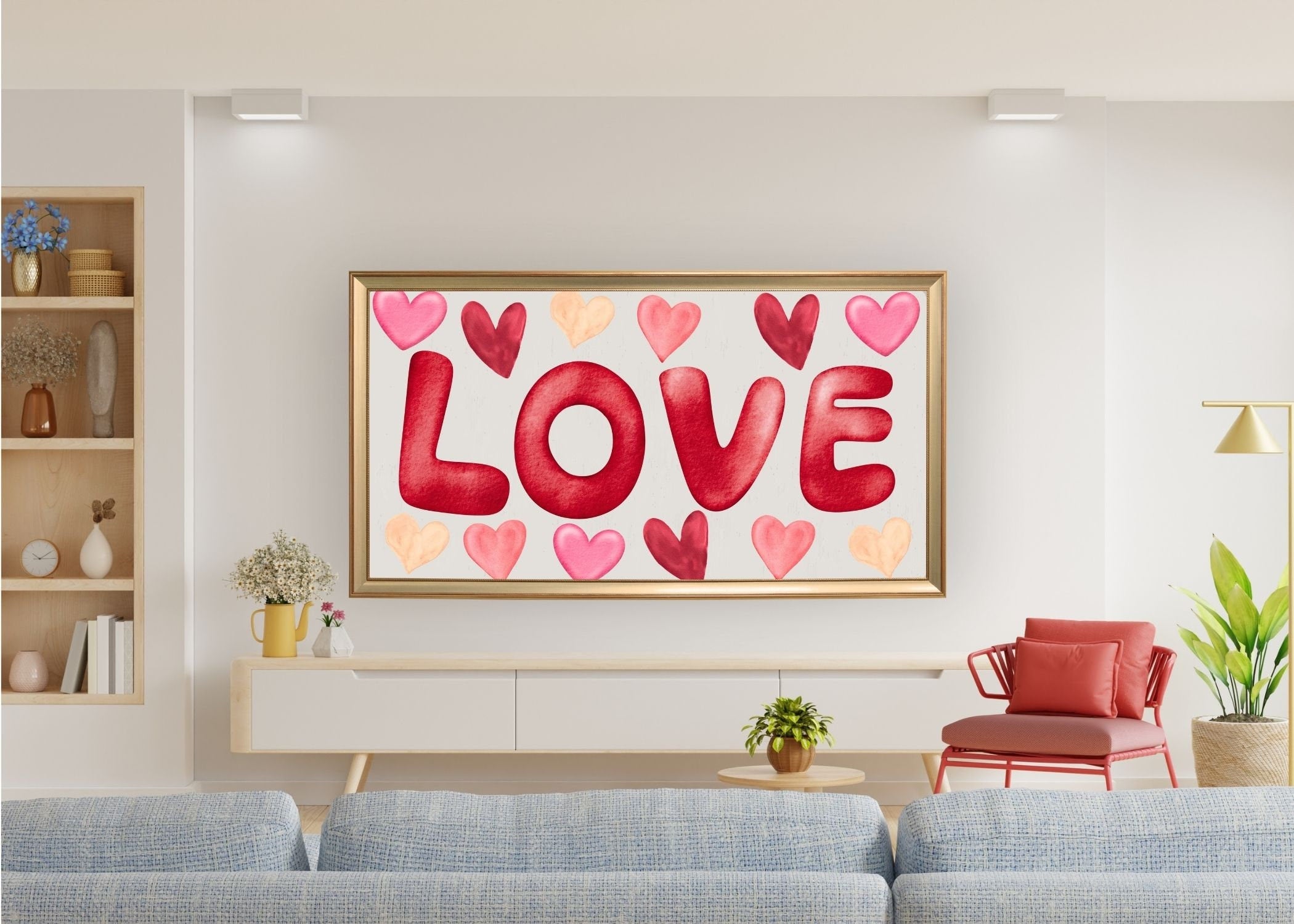 Valentine Hearts Frame TV Art: Romantic Watercolor Set (Digital Download)