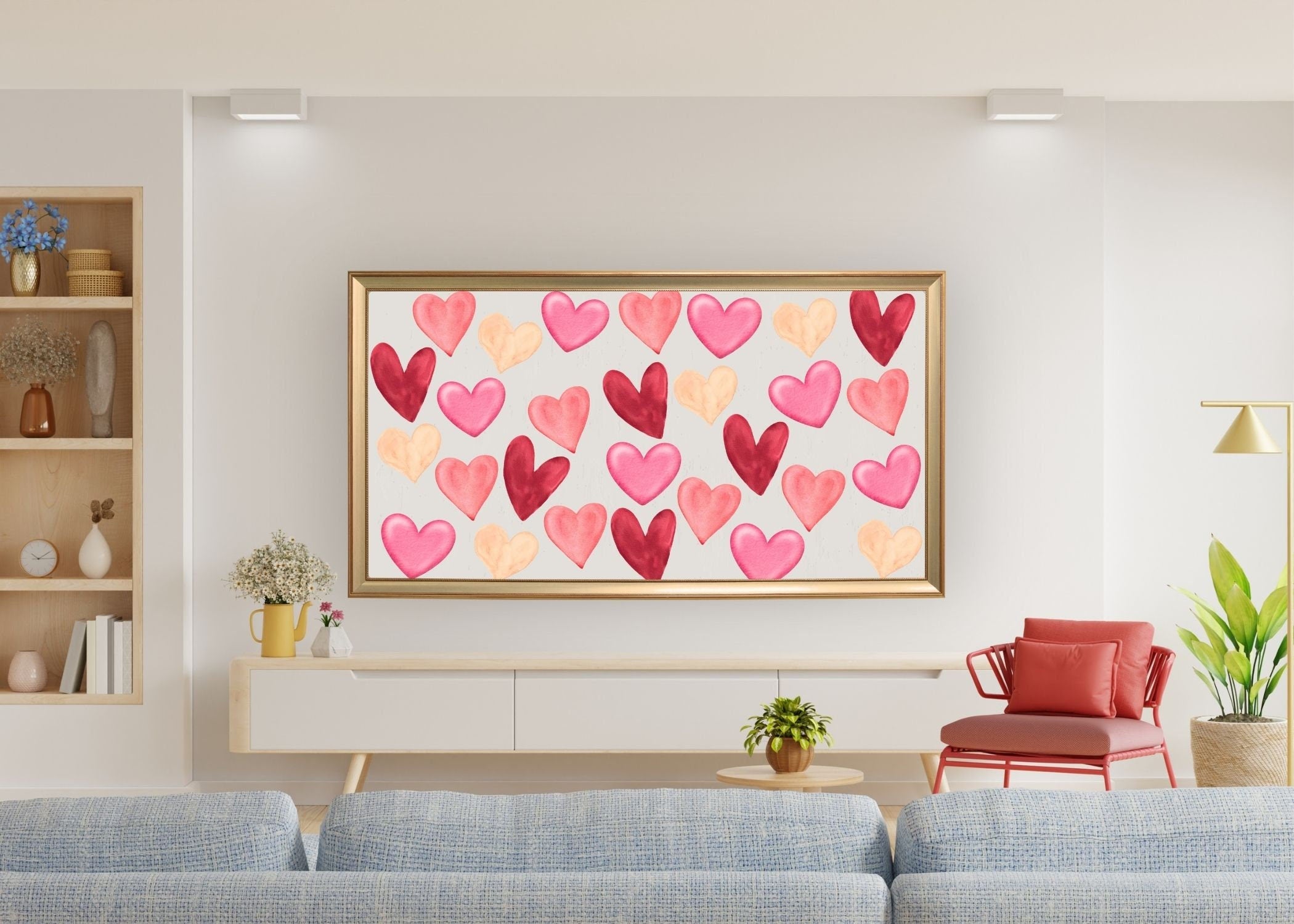 Valentine Hearts Frame TV Art: Romantic Watercolor Set (Digital Download)