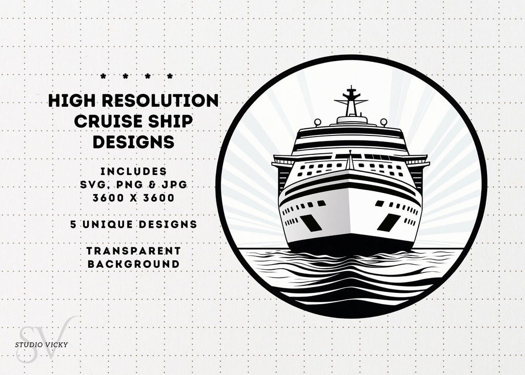 Cruise Ship Clipart Designs: (Five Designs) Perfect For a First Family Cruise PNG, SVG, JPG Files