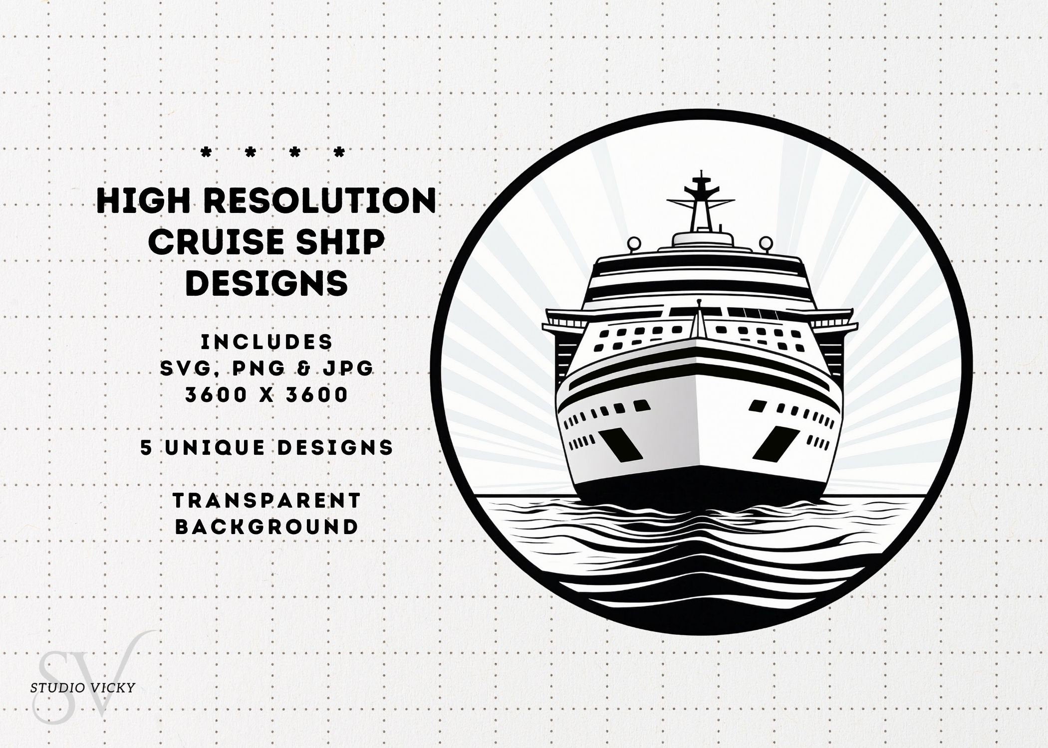 Cruise Ship Clipart Designs: (Five Designs) Perfect For a First Family Cruise PNG, SVG, JPG Files