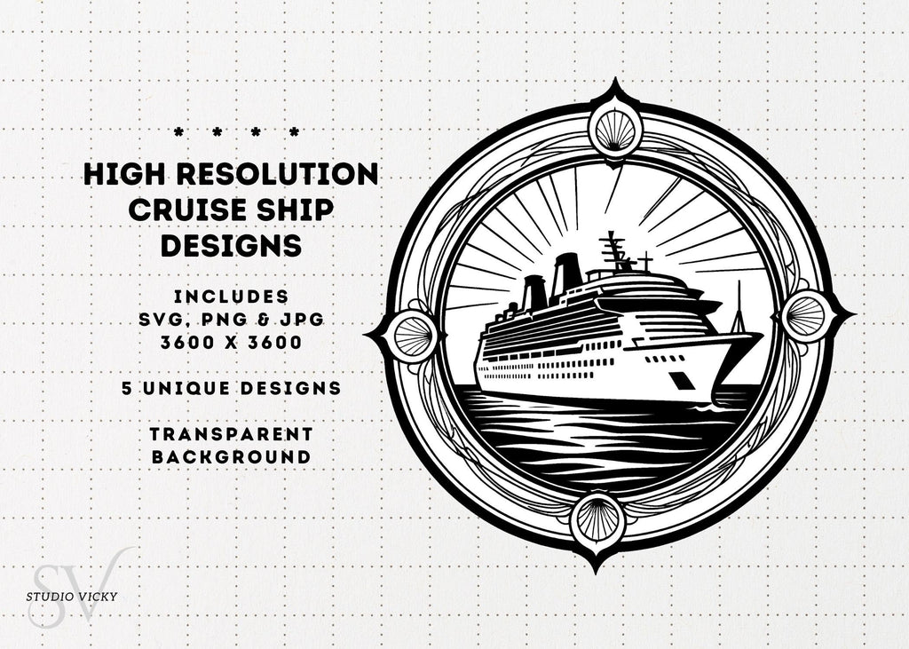 Cruise Ship Clipart Designs: (Five Designs) Perfect For a First Family Cruise PNG, SVG, JPG Files
