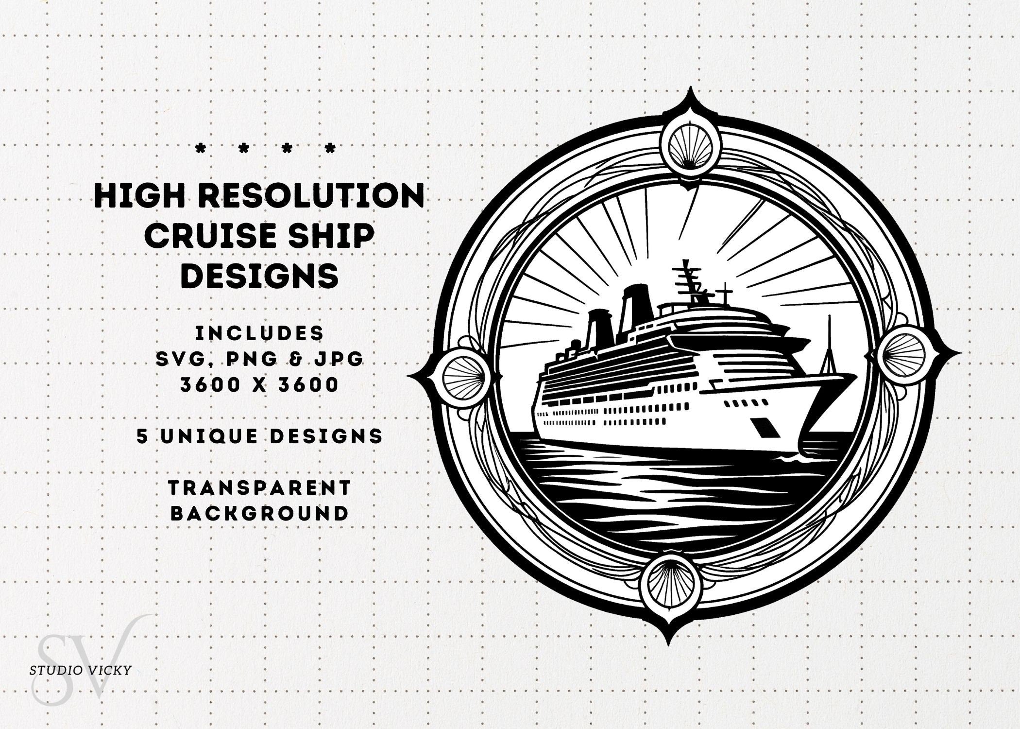 Cruise Ship Clipart Designs: (Five Designs) Perfect For a First Family Cruise PNG, SVG, JPG Files