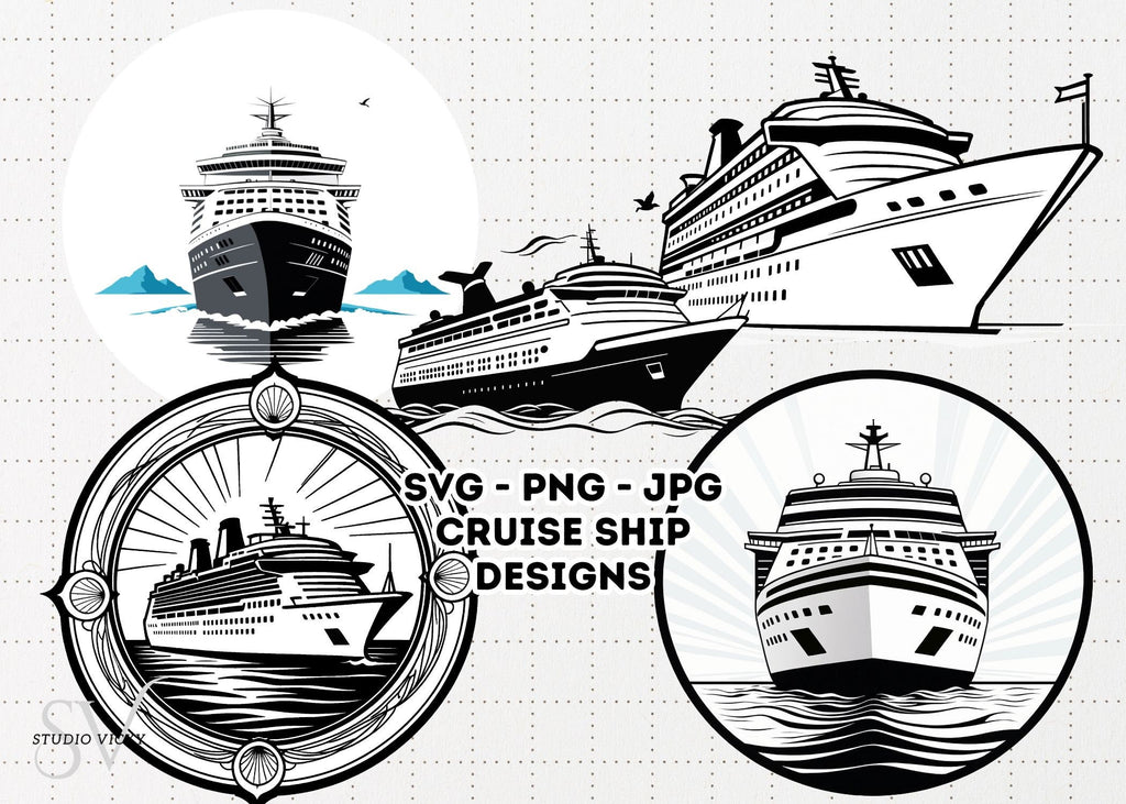 Cruise Ship Clipart Designs: (Five Designs) Perfect For a First Family Cruise PNG, SVG, JPG Files