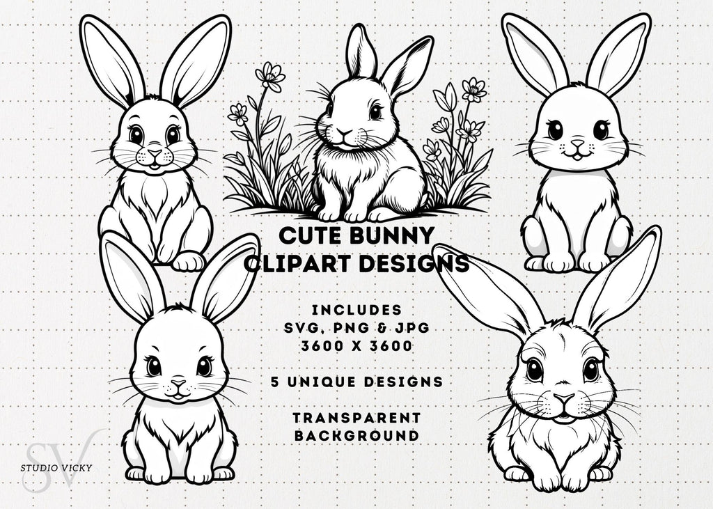 Bunny Clipart Designs, Springtime Rabbits (Digital Download SVG, PNG, JPG