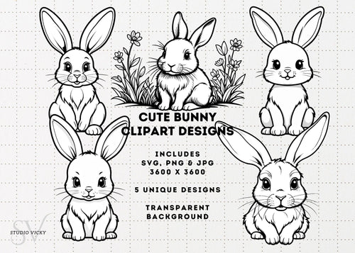 Bunny Clipart Designs, Springtime Rabbits (Digital Download SVG, PNG, JPG