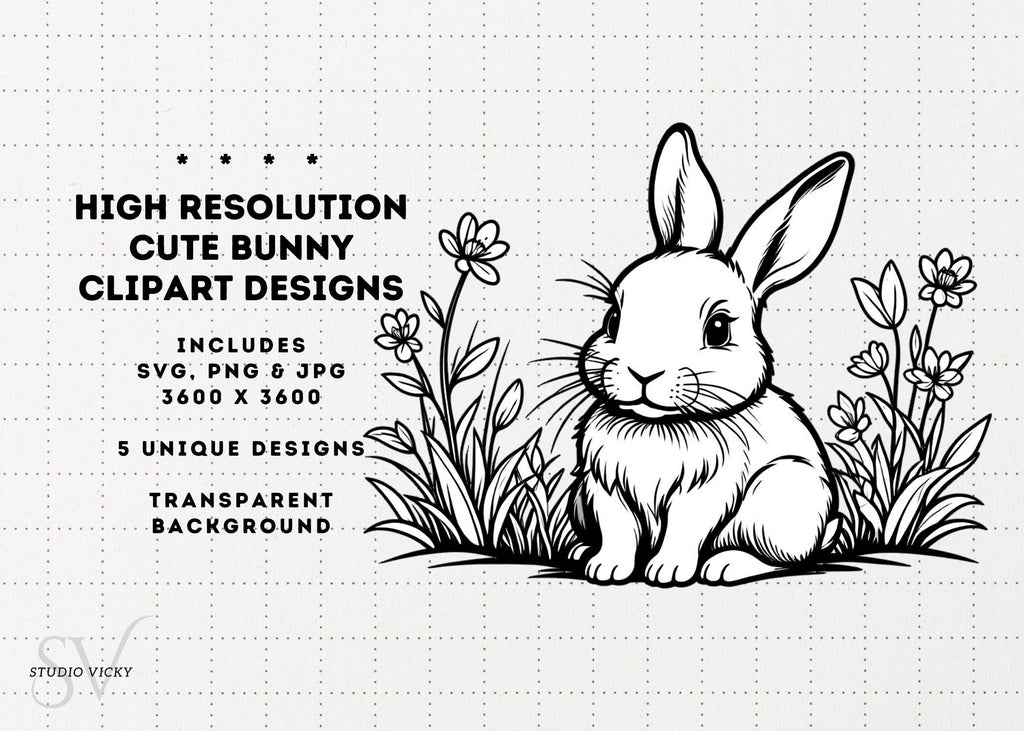 Bunny Clipart Designs, Springtime Rabbits (Digital Download SVG, PNG, JPG