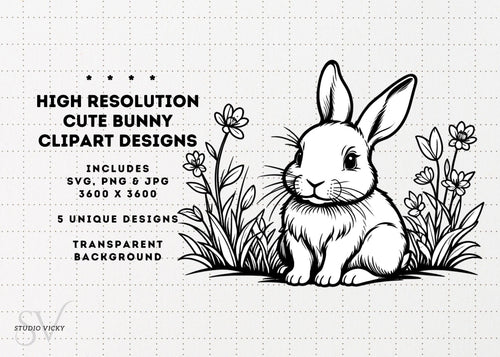 Bunny Clipart Designs, Springtime Rabbits (Digital Download SVG, PNG, JPG