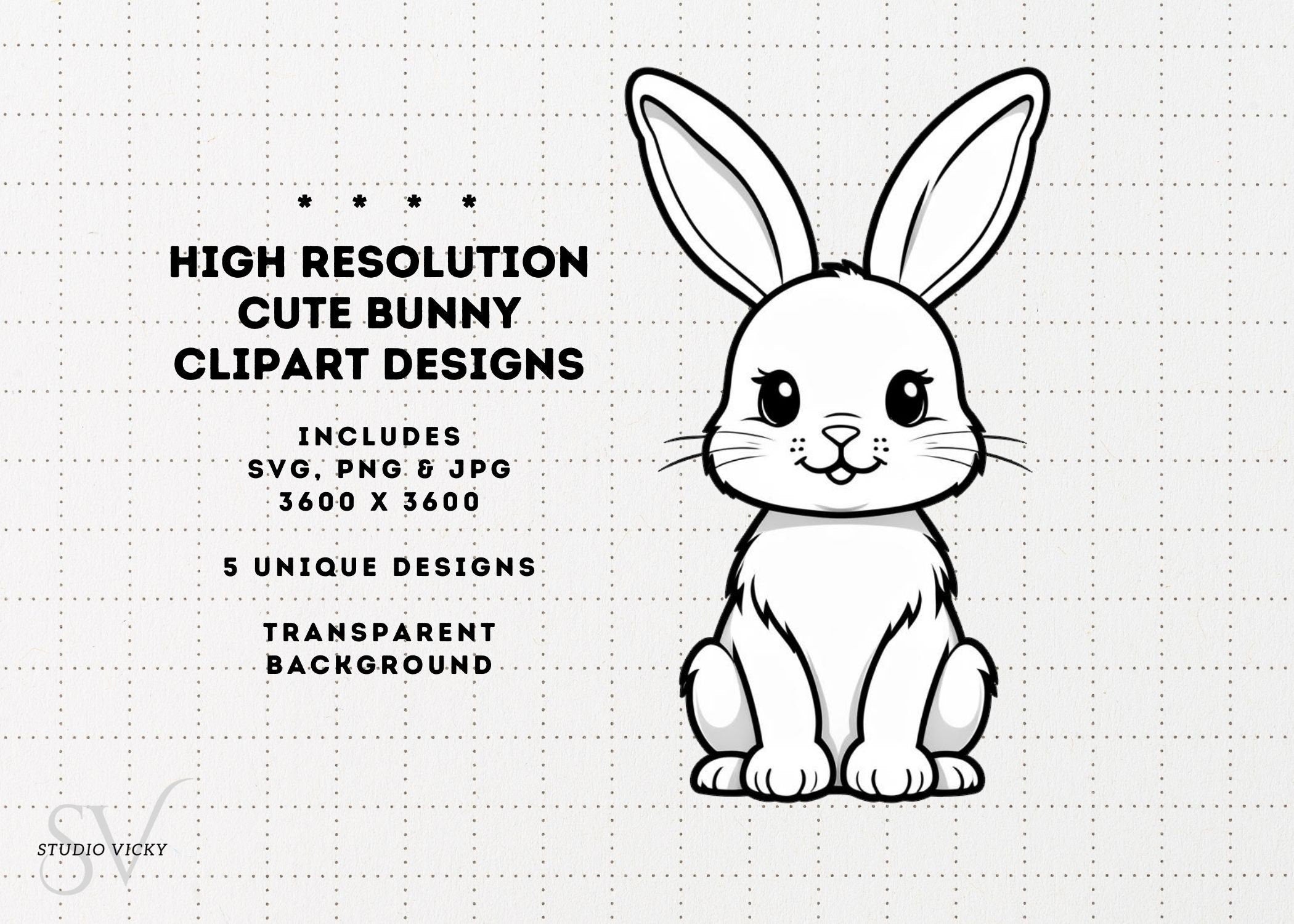 Bunny Clipart Designs, Springtime Rabbits (Digital Download SVG, PNG, JPG