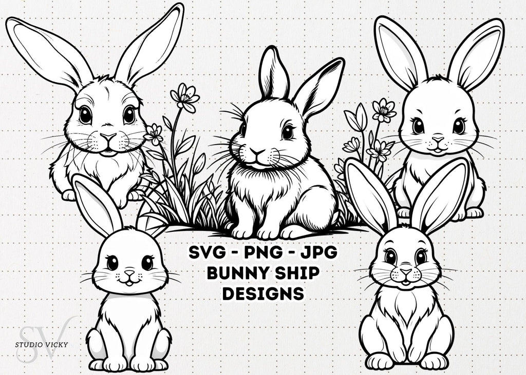 Bunny Clipart Designs, Springtime Rabbits (Digital Download SVG, PNG, JPG