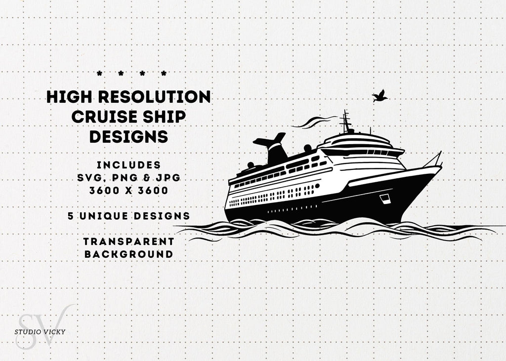 Cruise Ship Clipart Designs: (Five Designs) Perfect For a First Family Cruise PNG, SVG, JPG Files
