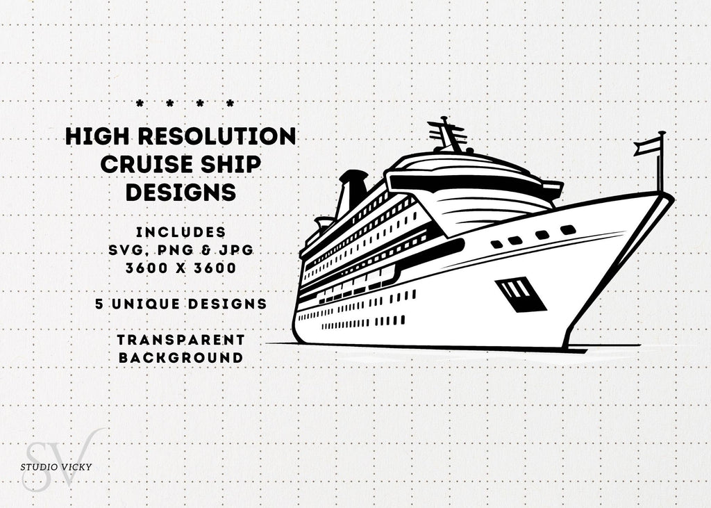 Cruise Ship Clipart Designs: (Five Designs) Perfect For a First Family Cruise PNG, SVG, JPG Files