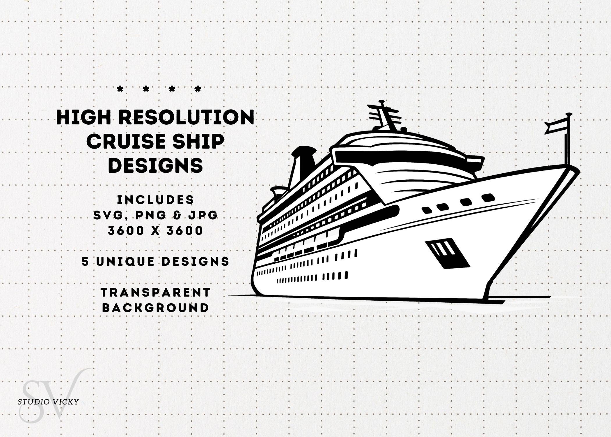 Cruise Ship Clipart Designs: (Five Designs) Perfect For a First Family Cruise PNG, SVG, JPG Files