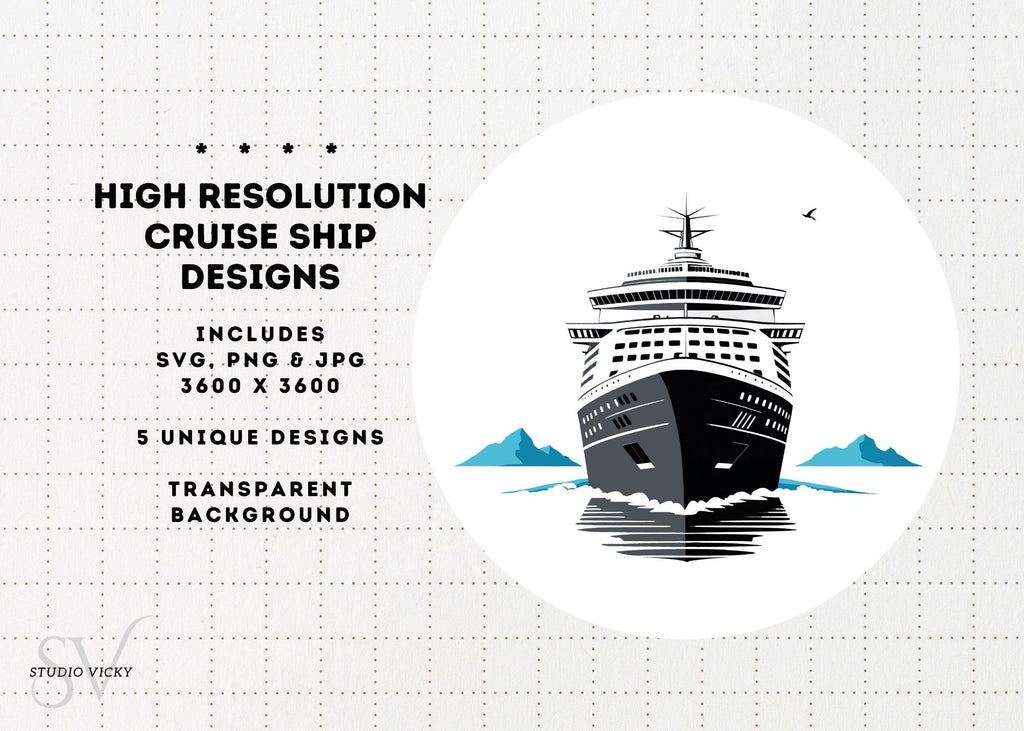 Cruise Ship Clipart Designs: (Five Designs) Perfect For a First Family Cruise PNG, SVG, JPG Files