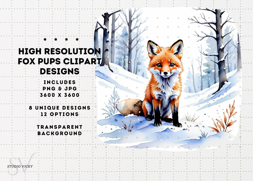 Watercolor Baby Fox Clipart, Woodland Animals (PNG & JPG)