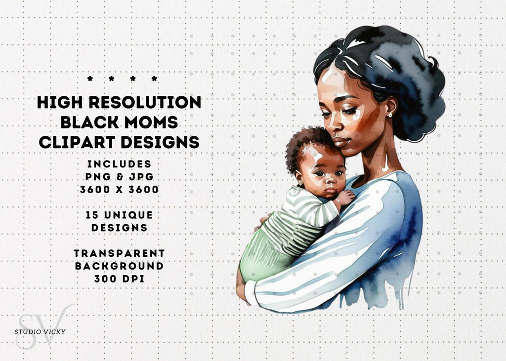 Black Mother's Day Watercolor Clipart: African American Mothers (Digital Download)