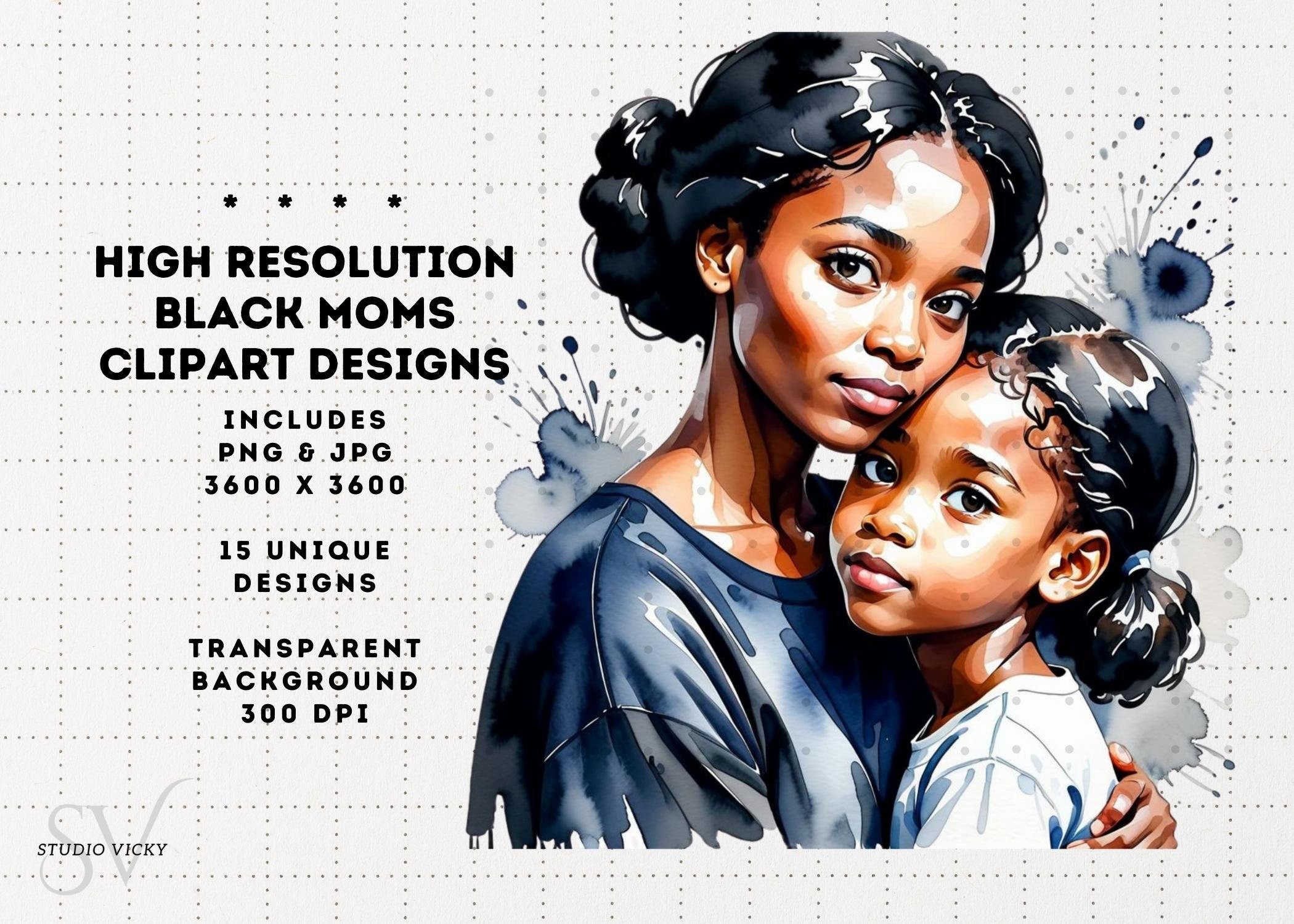 Black Mother's Day Watercolor Clipart: African American Mothers (Digital Download)