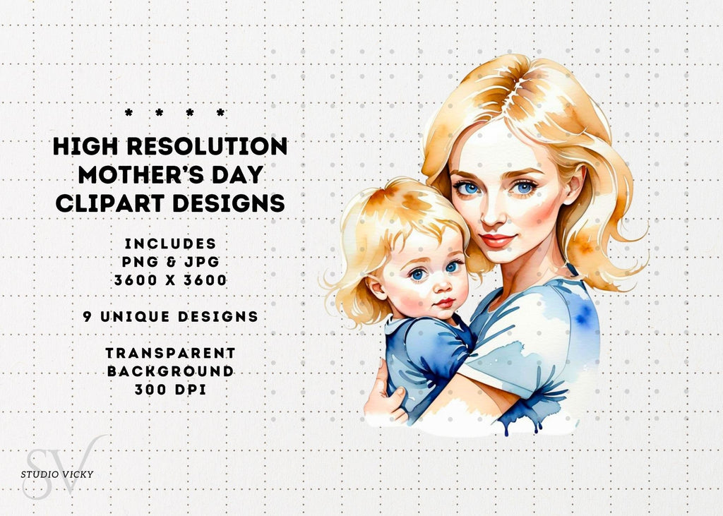 Watercolor Mother's Day Clipart: Blonde Moms (PNG & JPG)