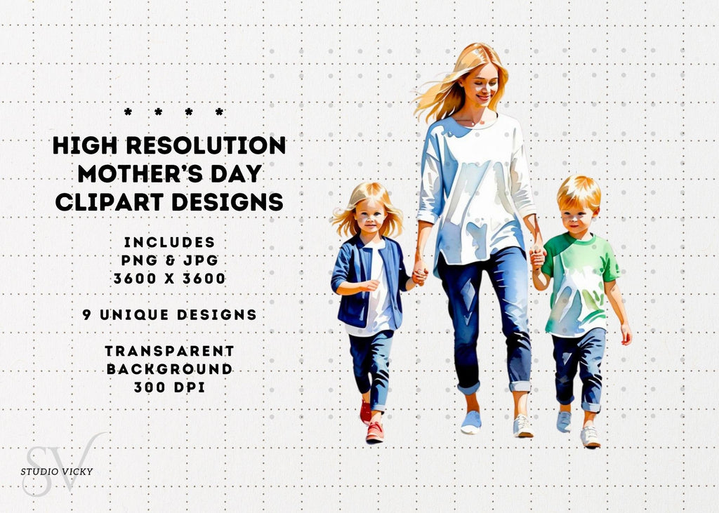 Watercolor Mother's Day Clipart: Blonde Moms (PNG & JPG)