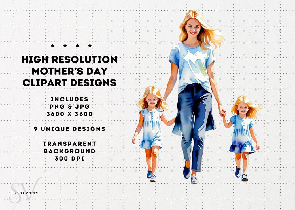 Watercolor Mother's Day Clipart: Blonde Moms (PNG & JPG)