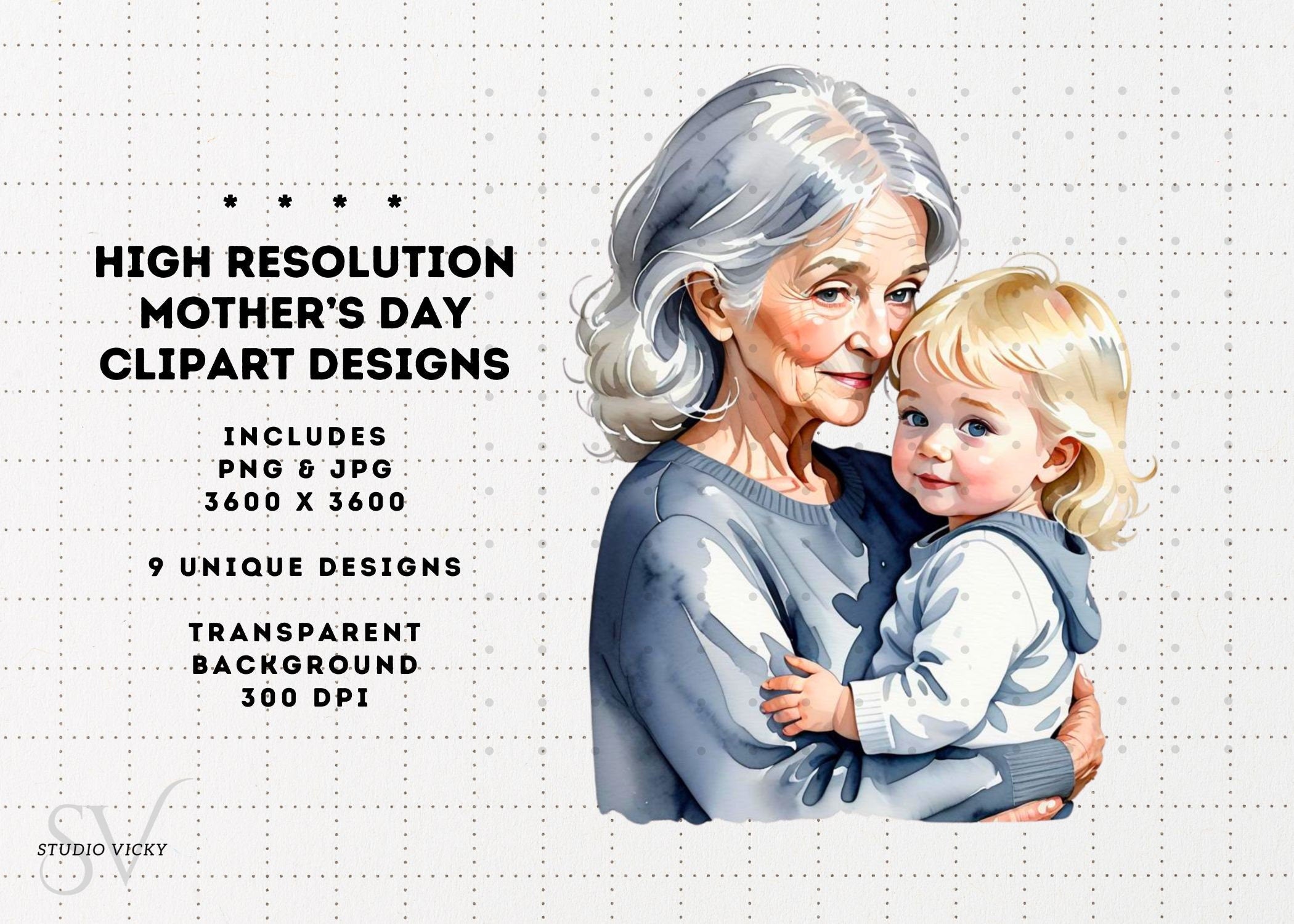 Watercolor Mother's Day Clipart: Blonde Moms (PNG & JPG)