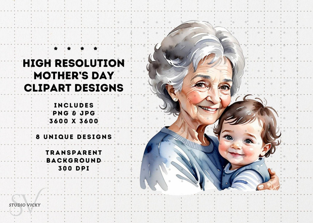 Watercolor Brunette Mother's Day Clipart: PNG JPG (Digital Download)