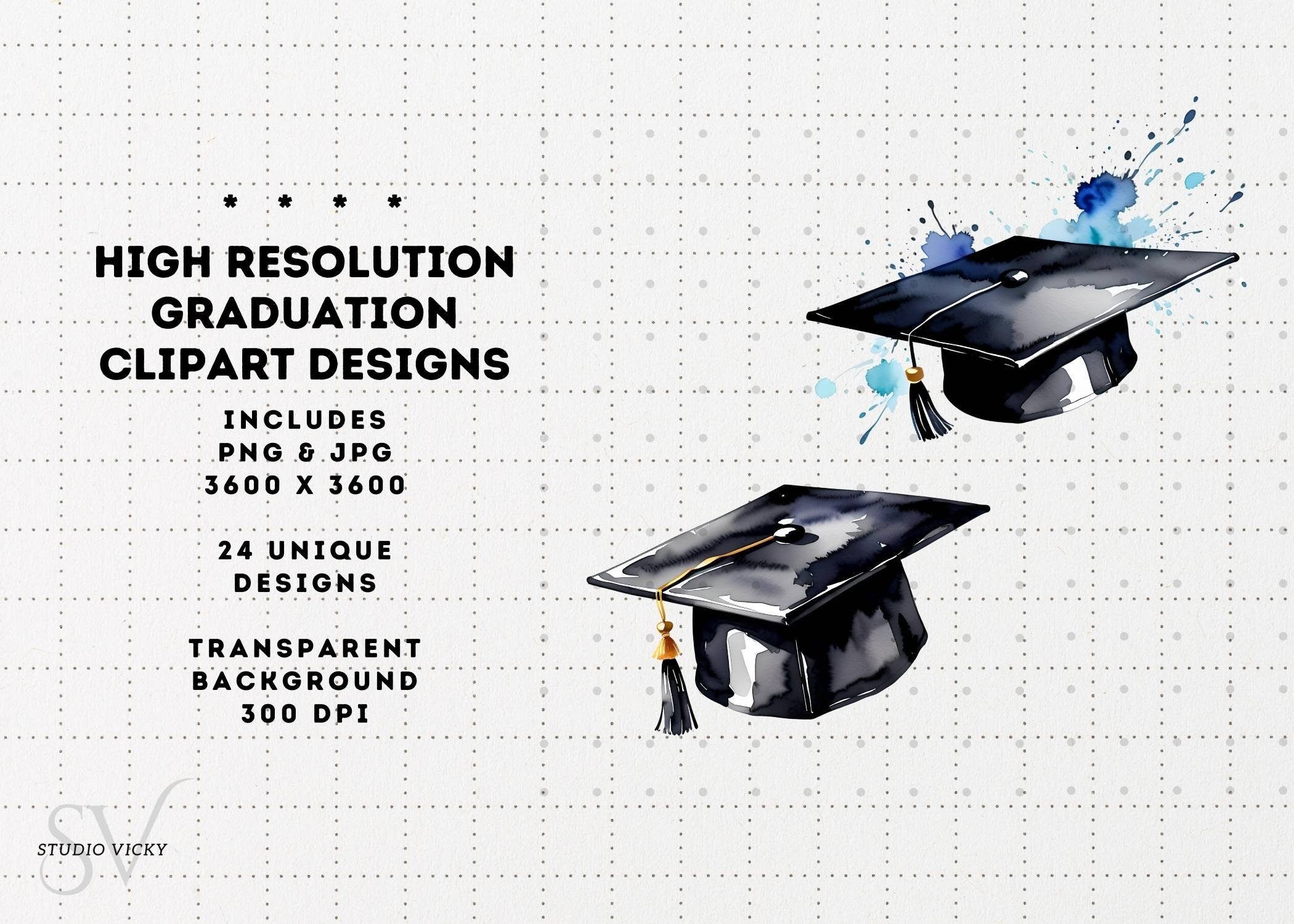 Watercolor Graduation Clipart: Cap, Diploma, Owl (PNG Digital Download)