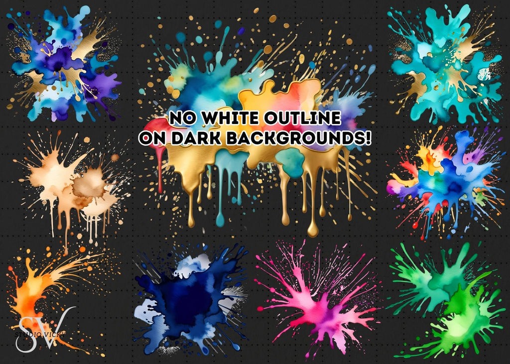 Watercolor Splash Clipart: Colorful Ink Splatter PNG, JPG (Instant Download)