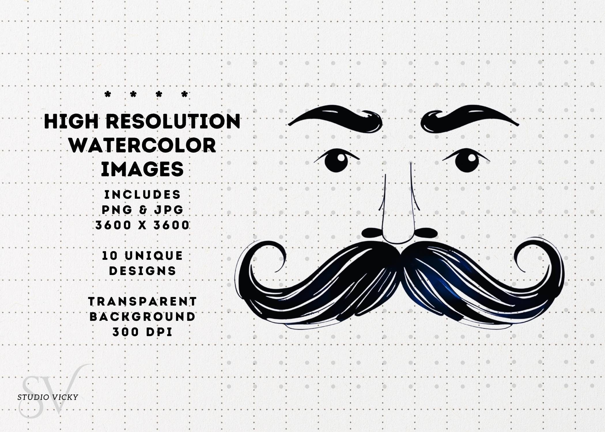 Watercolor Moustache Clipart Set: Father's Day PNG Graphics (Digital Download)