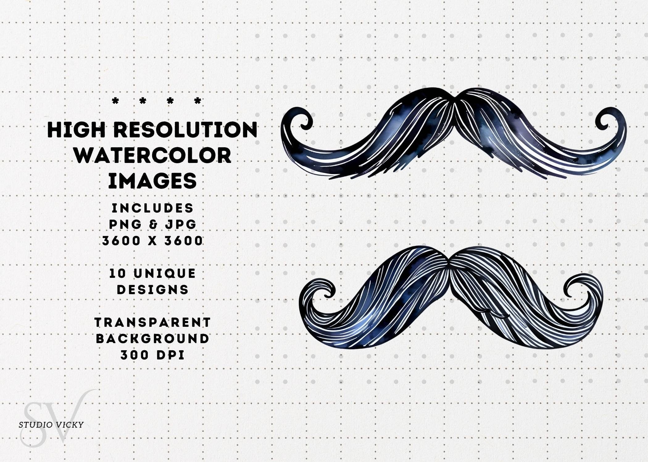 Watercolor Moustache Clipart Set: Father's Day PNG Graphics (Digital Download)