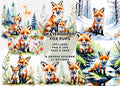 Watercolor Baby Fox Clipart, Woodland Animals (PNG & JPG)