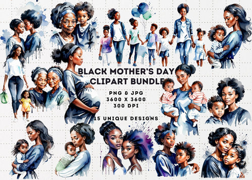 Black Mother's Day Watercolor Clipart: African American Mothers (Digital Download)
