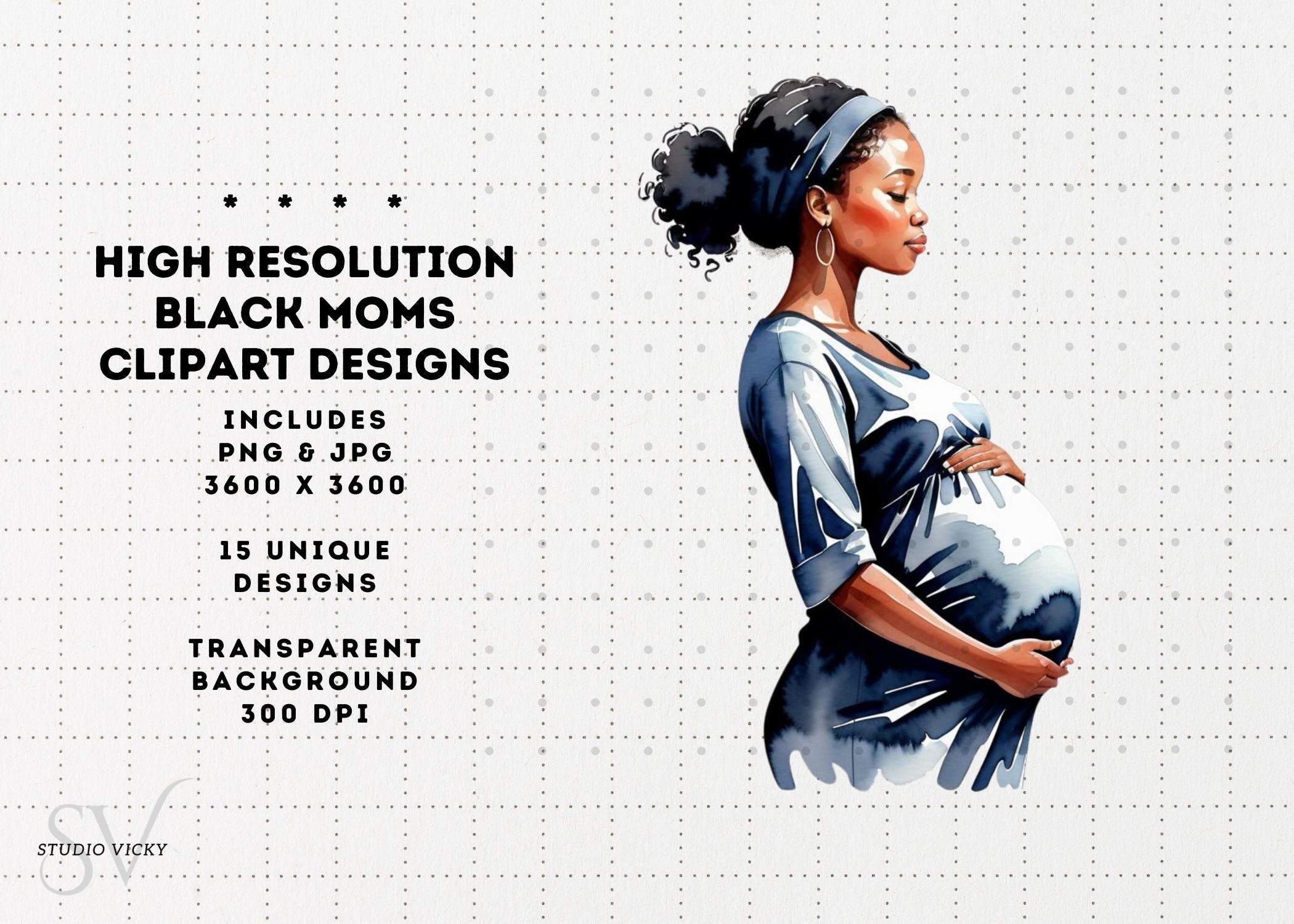 Black Mother's Day Watercolor Clipart: African American Mothers (Digital Download)