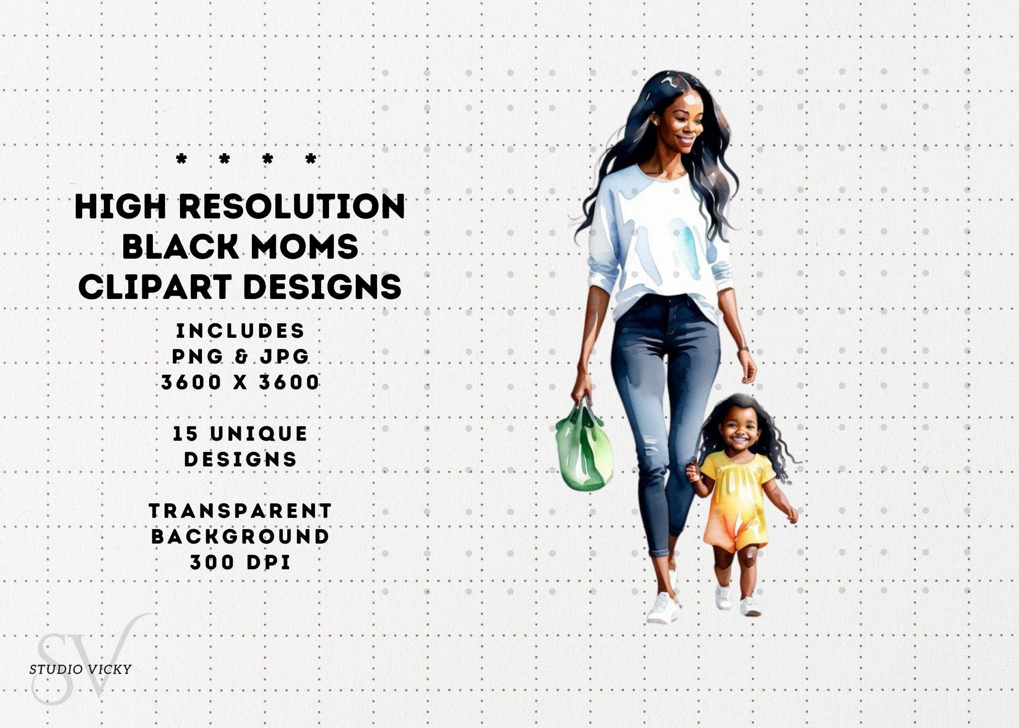 Black Mother's Day Watercolor Clipart: African American Mothers (Digital Download)