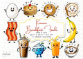 Kawaii Breakfast Food Clipart: Anime Style PNG Graphics (Digital Download)