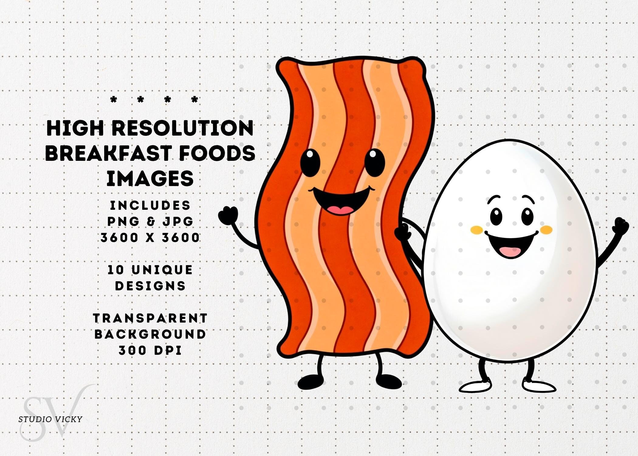 Kawaii Breakfast Food Clipart: Anime Style PNG Graphics (Digital Download)