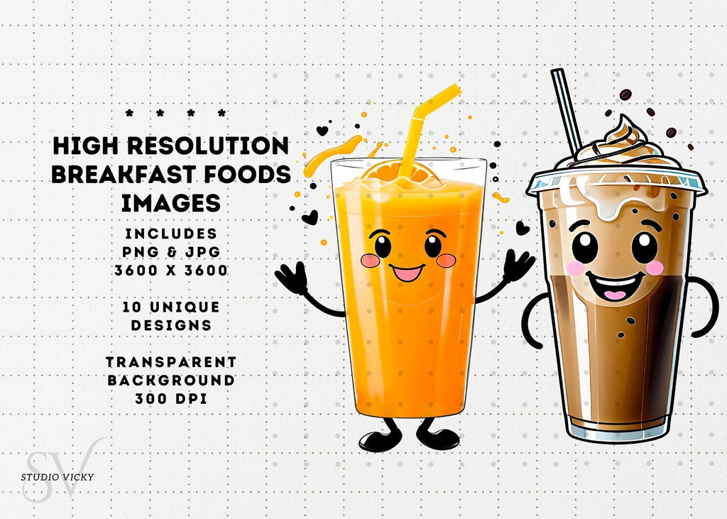 Kawaii Breakfast Food Clipart: Anime Style PNG Graphics (Digital Download)