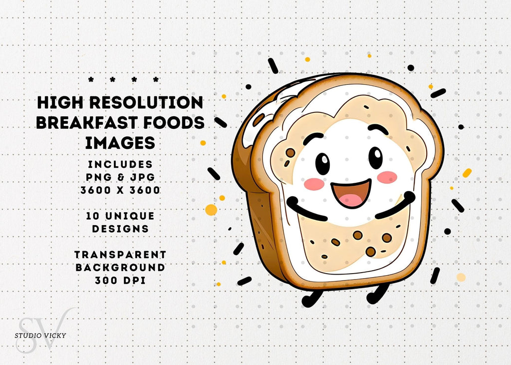 Kawaii Breakfast Food Clipart: Anime Style PNG Graphics (Digital Download)