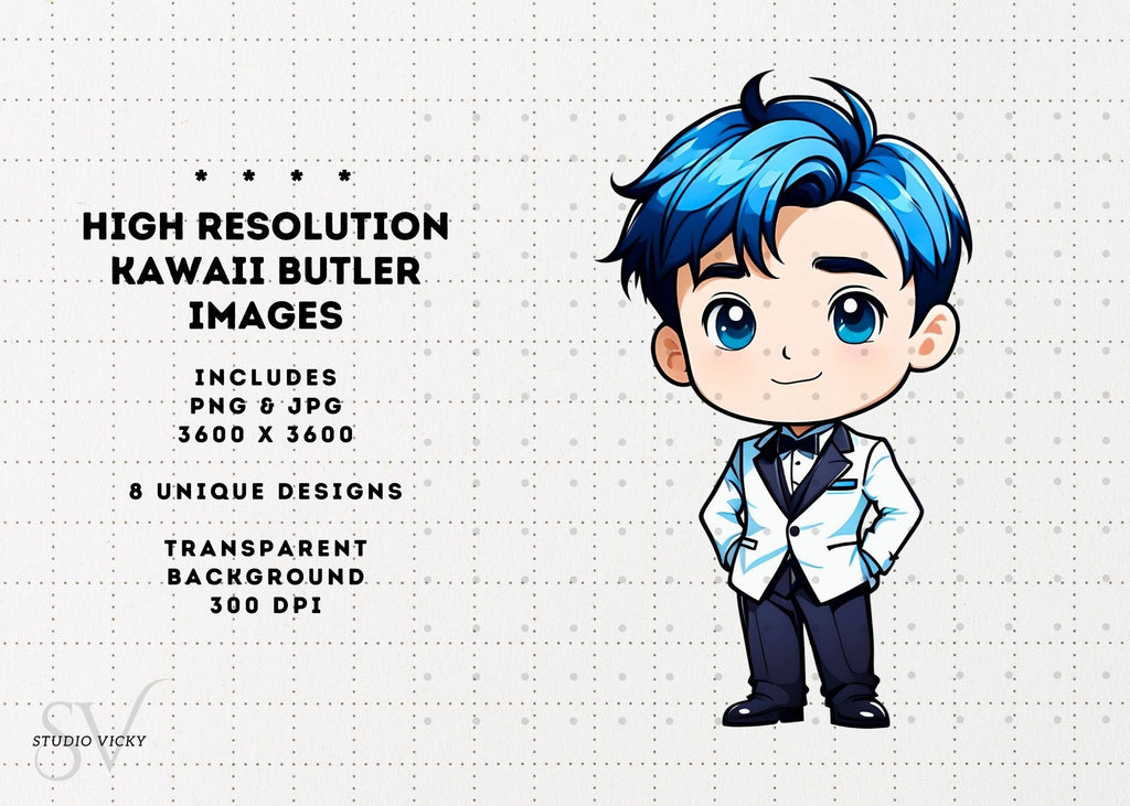 Kawaii Butler Clipart: Anime Host Guy PNG (Digital Download)