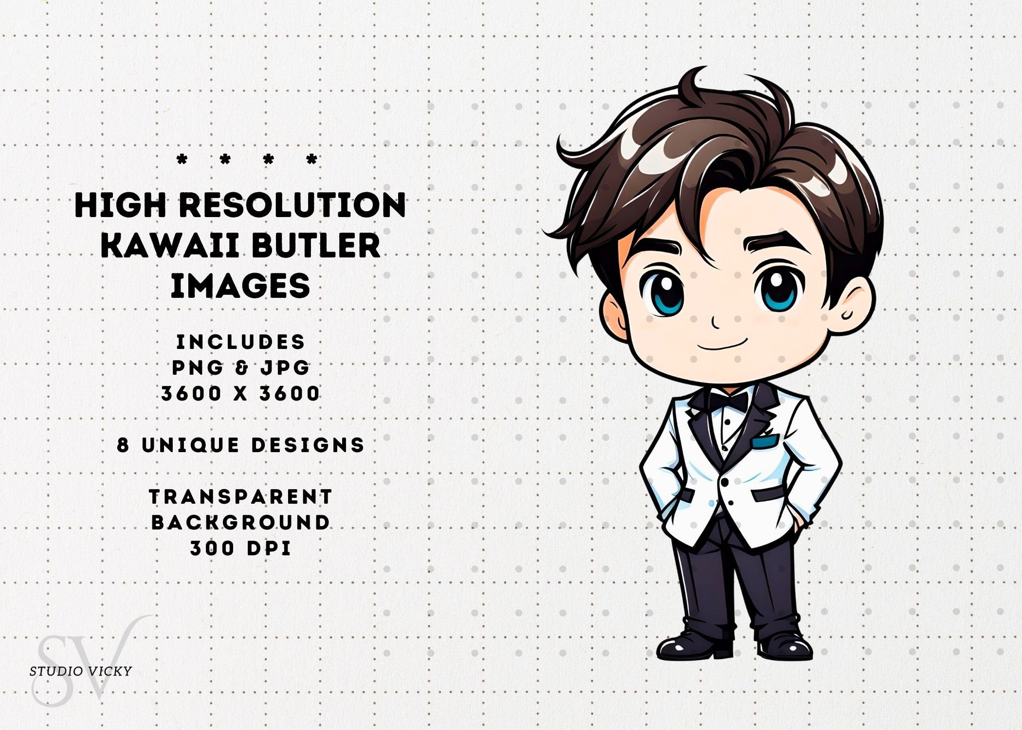 Kawaii Butler Clipart: Anime Host Guy PNG (Digital Download)