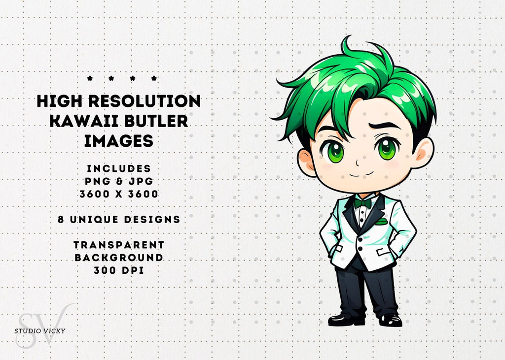 Kawaii Butler Clipart: Anime Host Guy PNG (Digital Download)