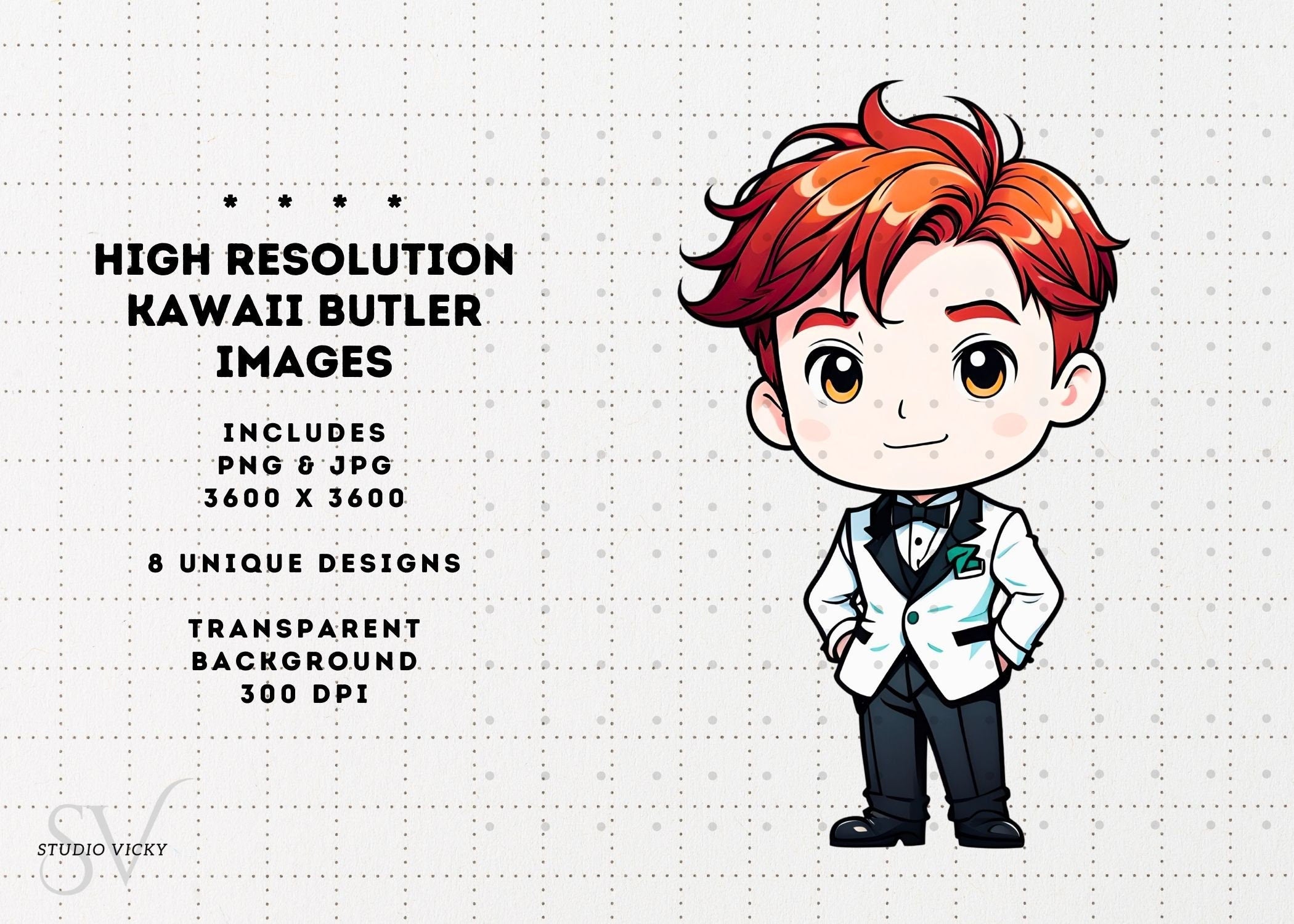 Kawaii Butler Clipart: Anime Host Guy PNG (Digital Download)