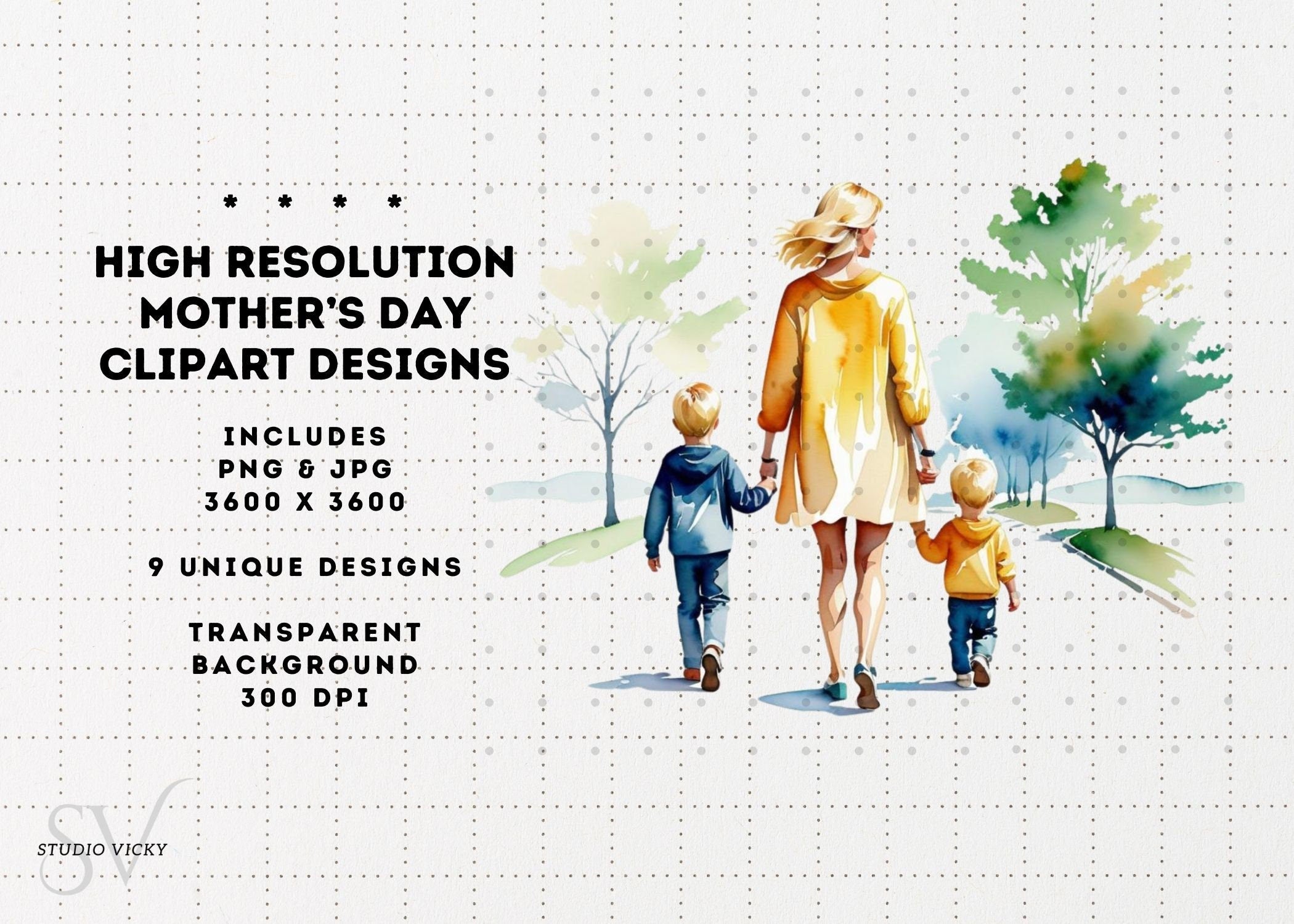 Watercolor Mother's Day Clipart: Blonde Moms (PNG & JPG)