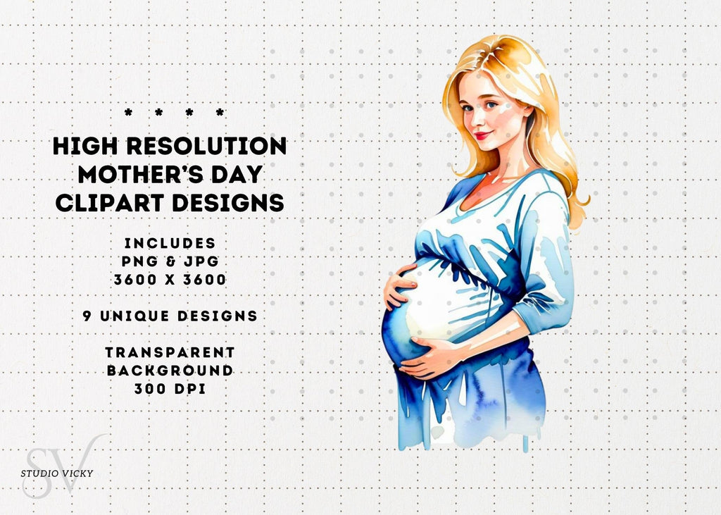 Watercolor Mother's Day Clipart: Blonde Moms (PNG & JPG)