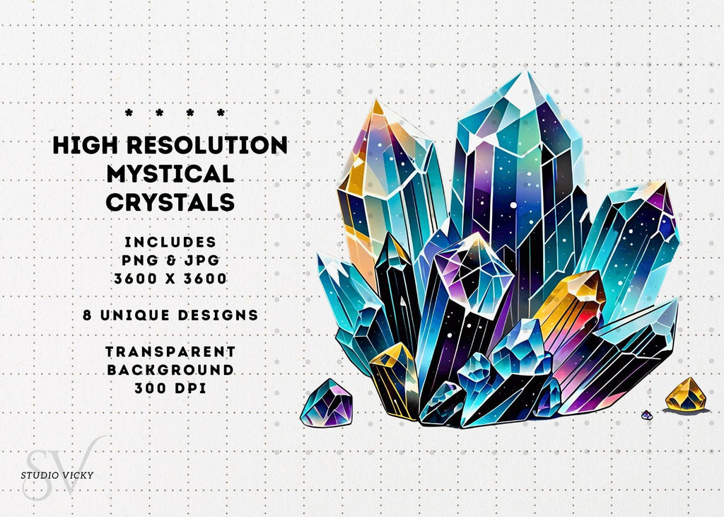 Mystical Crystal Clipart Bundle: Gemstone PNG Graphics (Digital Download)