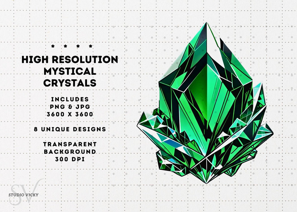 Mystical Crystal Clipart Bundle: Gemstone PNG Graphics (Digital Download)