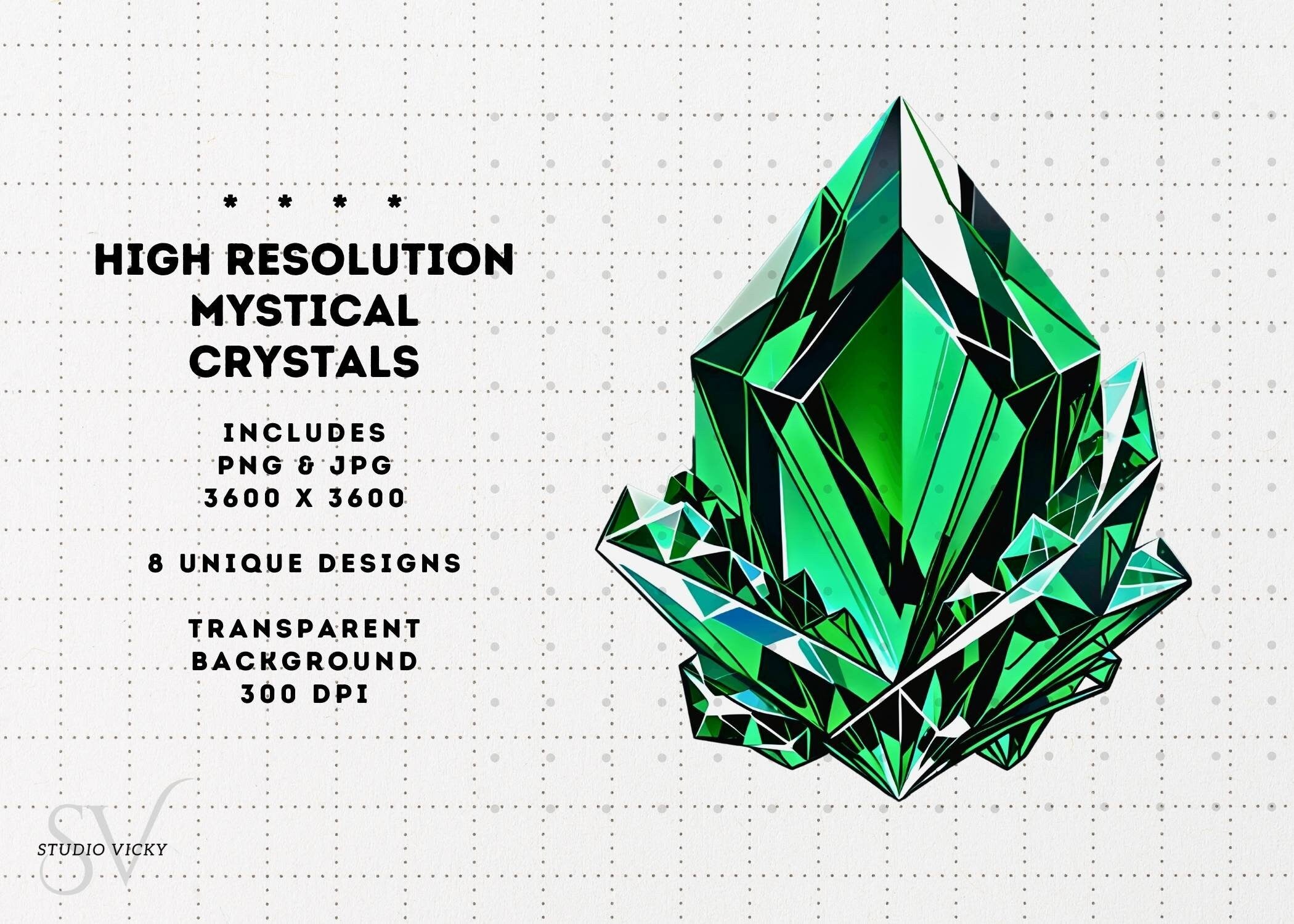 Mystical Crystal Clipart Bundle: Gemstone PNG Graphics (Digital Download)