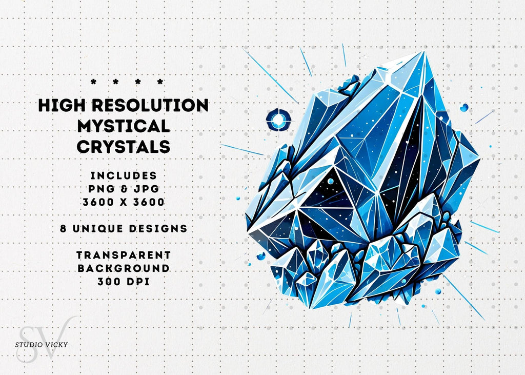 Mystical Crystal Clipart Bundle: Gemstone PNG Graphics (Digital Download)