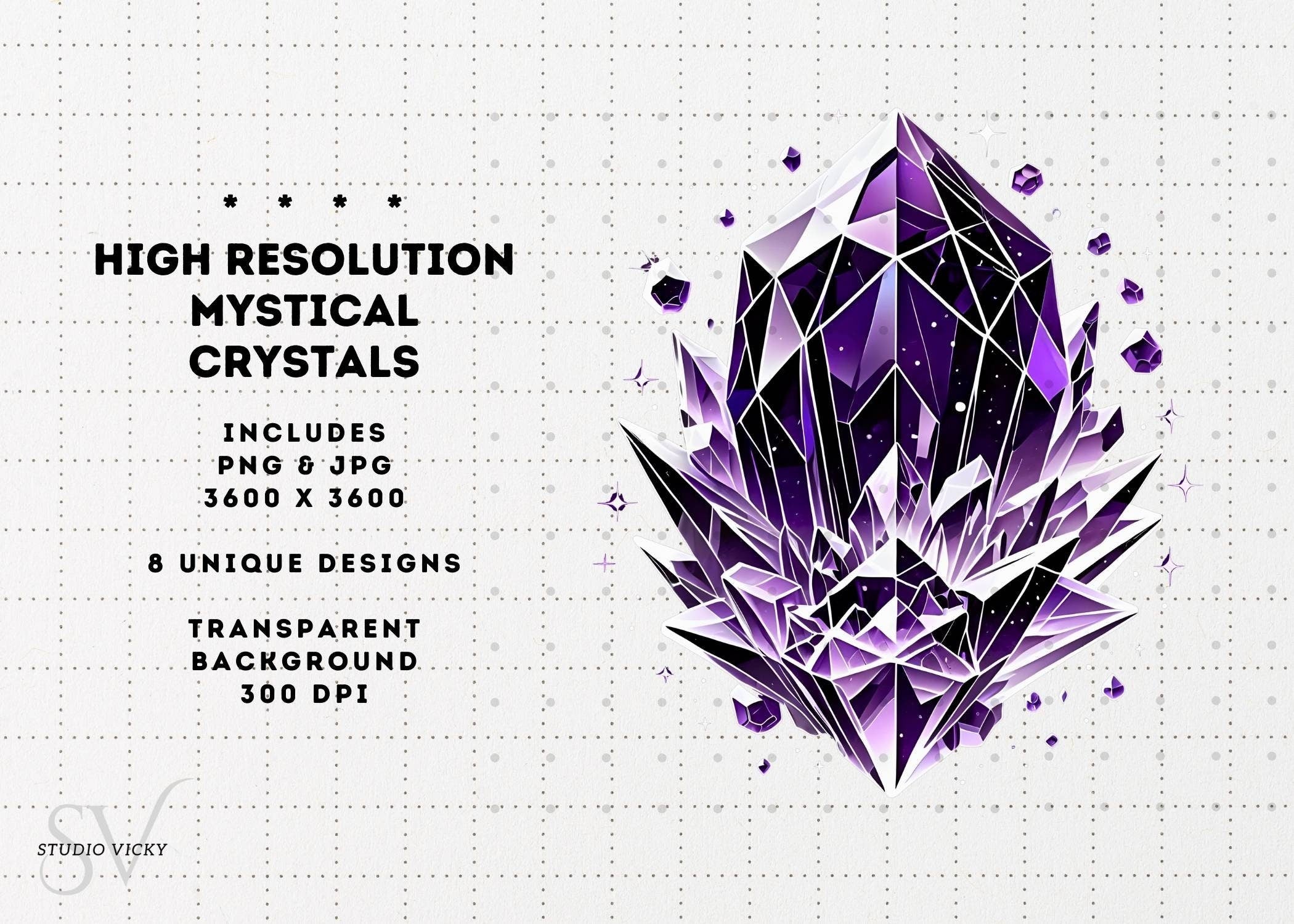 Mystical Crystal Clipart Bundle: Gemstone PNG Graphics (Digital Download)